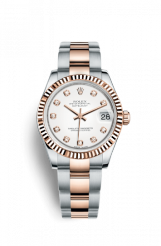 Remontoir à montres pour montre Rolex Datejust 31 Datejust 31 Rolesor Everose Fluted / Oyster / Blanc Diamond