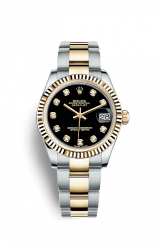 Remontoir à montres pour montre Rolex Datejust 31 Datejust 31 Rolesor Yellow Fluted / Oyster / Noire Diamond