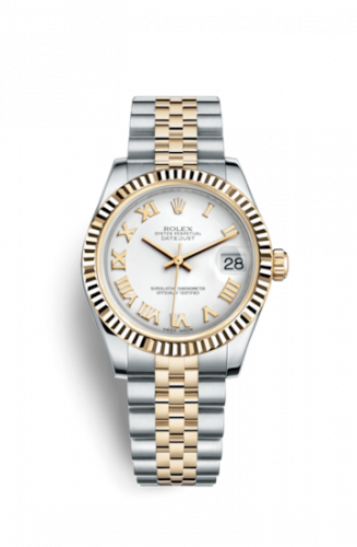 Remontoir à montres pour montre Rolex Datejust 31 Datejust 31 Rolesor Yellow Fluted / Jubilee / Blanc Roman