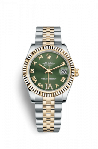 Remontoir à montres pour montre Rolex Datejust 31 Datejust 31 Rolesor Yellow Fluted / Jubilee / Olive Verte Roman