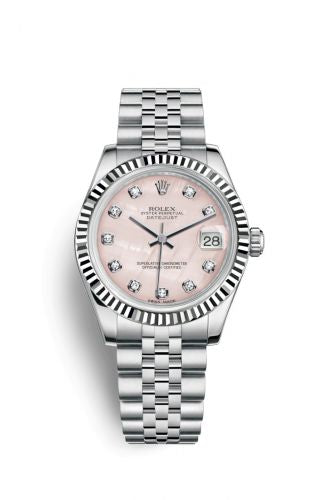 Remontoir à montres pour montre Rolex Datejust 31 Datejust 31 Stainless Steel Fluted / Jubilee / Rose MOP Diamond