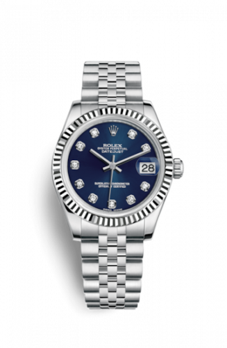 Remontoir à montres pour montre Rolex Datejust 31 Datejust 31 Stainless Steel Fluted / Jubilee / Bleu - Diamond