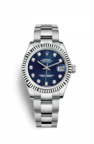 Remontoir à montres pour montre Rolex Datejust 31 Datejust 31 Stainless Steel Fluted / Oyster / Bleu - Diamond