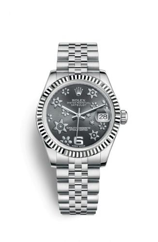 Remontoir à montres pour montre Rolex Datejust 31 Datejust 31 Stainless Steel Fluted / Jubilee / Dark Rhodium Floral