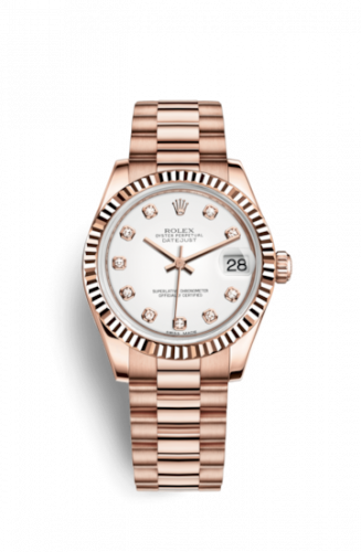 Remontoir à montres pour montre Rolex Datejust 31 Datejust 31 Everose Fluted / President / Blanc Diamonds