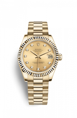 Remontoir à montres pour montre Rolex Datejust 31 Datejust 31 Yellow Or Fluted / President / Champagne Diamond