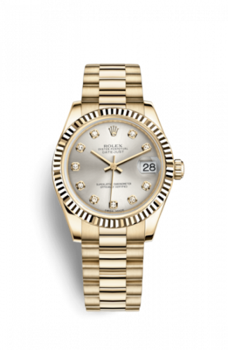 Remontoir à montres pour montre Rolex Datejust 31 Datejust 31 Yellow Or Fluted / President / Argent Diamond