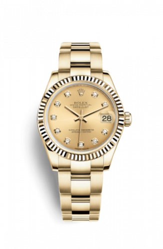 Remontoir à montres pour montre Rolex Datejust 31 Datejust 31 Yellow Or Fluted / Oyster / Champagne Diamond