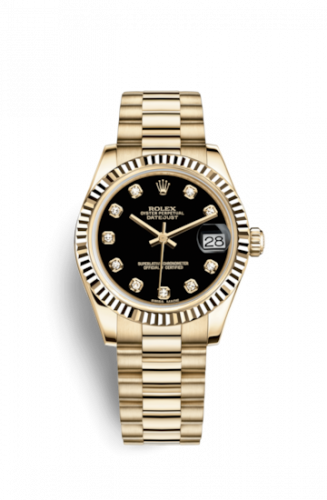 Remontoir à montres pour montre Rolex Datejust 31 Datejust 31 Yellow Or Fluted / President / Noire Diamond