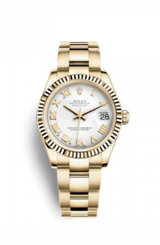 Remontoir à montres pour montre Rolex Datejust 31 Datejust 31 Yellow Or Fluted / Oyster / Blanc Roman