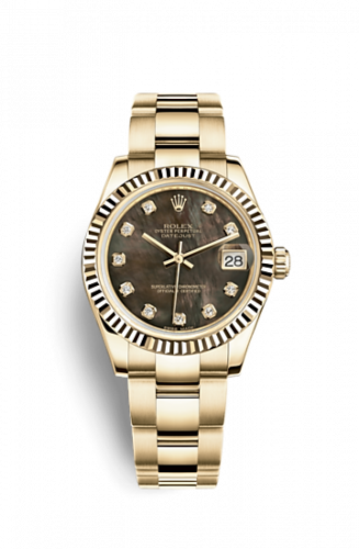 Remontoir à montres pour montre Rolex Datejust 31 Datejust 31 Yellow Or Fluted / Oyster / Noire MOP