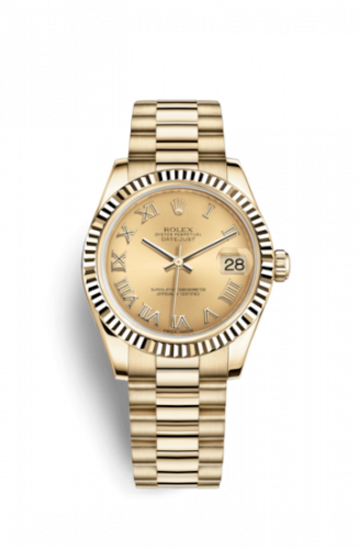Remontoir à montres pour montre Rolex Datejust 31 Datejust 31 Yellow Or Fluted / President / Champagne Roman