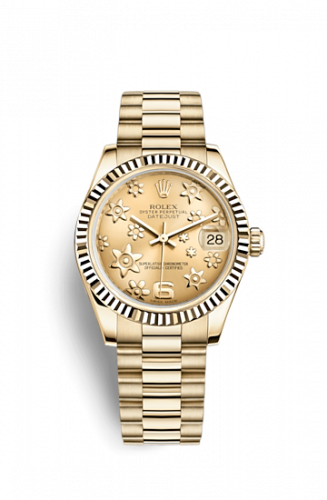 Remontoir à montres pour montre Rolex Datejust 31 Datejust 31 Yellow Or Fluted / President / Champagne Floral