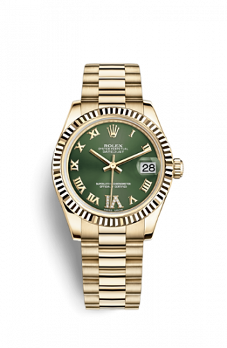 Remontoir à montres pour montre Rolex Datejust 31 Datejust 31 Yellow Or Fluted / President / Olive Roman