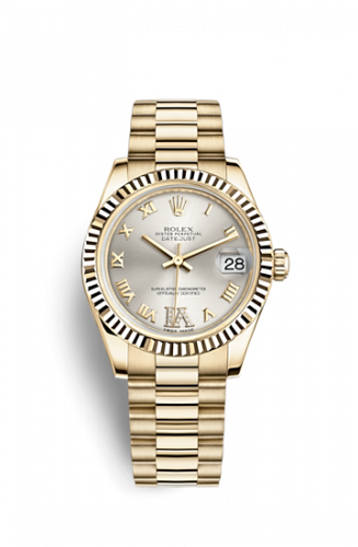 Remontoir à montres pour montre Rolex Datejust 31 Datejust 31 Yellow Or Fluted / President / Argent Roman