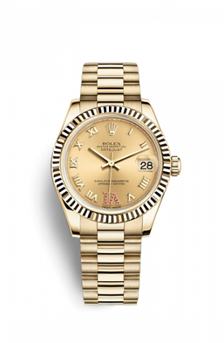 Remontoir à montres pour montre Rolex Datejust 31 Datejust 31 Yellow Or Fluted / President / Champagne Roman