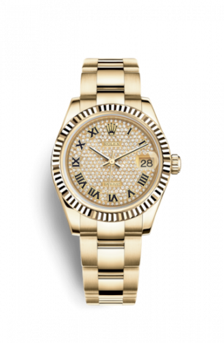 Remontoir à montres pour montre Rolex Datejust 31 Datejust 31 Yellow Or Fluted / Oyster / Paved Roman