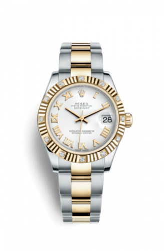 Remontoir à montres pour montre Rolex Datejust 31 Datejust 31 Rolesor Yellow Fluted Diamond / Oyster/ Blanc Roman