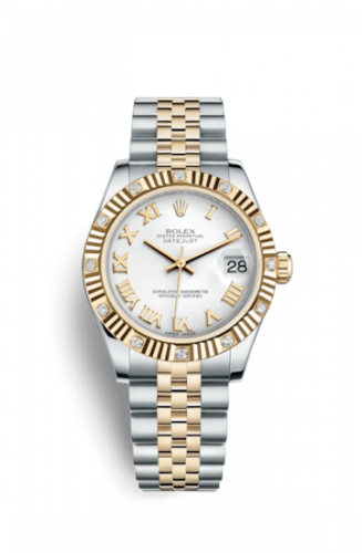 Remontoir à montres pour montre Rolex Datejust 31 Datejust 31 Rolesor Yellow Fluted Diamond / Jubilee / Blanc Roman