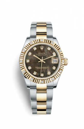 Remontoir à montres pour montre Rolex Datejust 31 Datejust 31 Rolesor Yellow Fluted Diamond / Oyster / Noire MOP