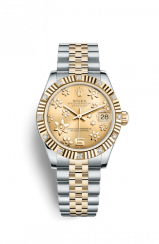 Remontoir à montres pour montre Rolex Datejust 31 Datejust 31 Rolesor Yellow Fluted Diamond / Jubilee / Champagne Floral