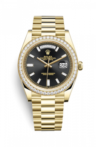 Watch Winder for watch Rolex Day-Date 40 Day-Date 40 Yellow Gold / Diamond / Black Baguette