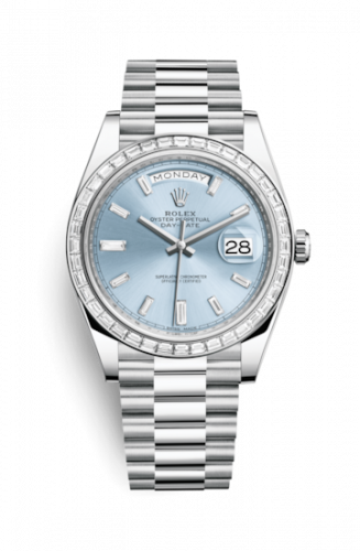 Watch Winder for watch Rolex Day-Date 40 Day-Date 40 Platinum Baguette / Ice Blue Baguette