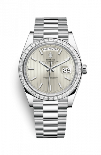 Watch Winder for watch Rolex Day-Date 40 Day-Date 40 Platinum Baguette / Silver Tuxedo