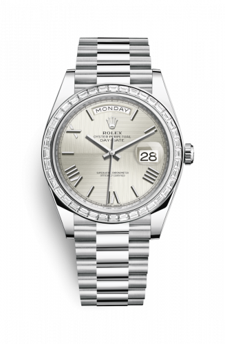 Watch Winder for watch Rolex Day-Date 40 Day-Date 40 Platinum Baguette / Silver Quadrant