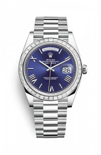 Watch Winder for watch Rolex Day-Date 40 Day-Date 40 Platinum Baguette / Blue Roman