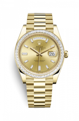 Watch Winder for watch Rolex Day-Date 40 Day-Date 40 Yellow Gold / Baguette / Champagne - Diamonds