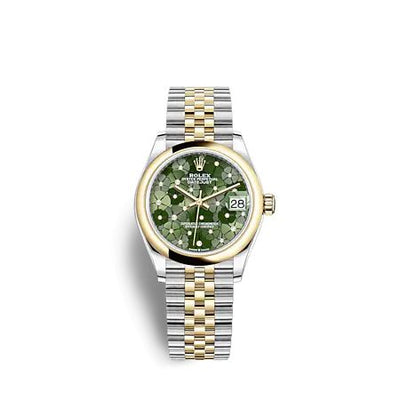 Remontoir à montres pour montre Rolex Datejust 31 Datejust 31 Stainless Steel / Yellow Or / Domed / Olive - Floral / Jubilee