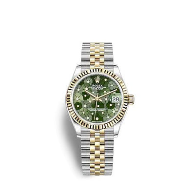 Remontoir à montres pour montre Rolex Datejust 31 Datejust 31 Stainless Steel / Yellow Or / Fluted / Olive - Floral / Jubilee
