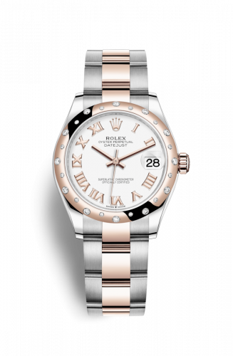 Remontoir à montres pour montre Rolex Datejust 31 Datejust 31 Stainless Steel/ Rose Or / Domed - Diamond / Blanc - Roman / Oyster