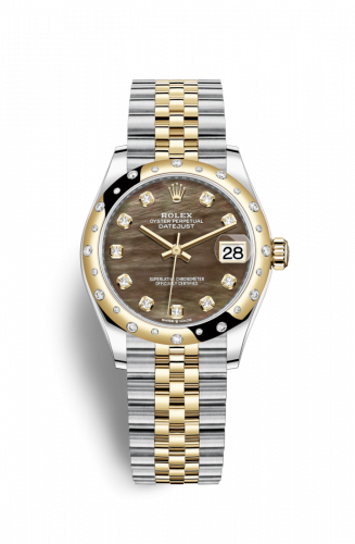 Remontoir à montres pour montre Rolex Datejust 31 Datejust 31 Stainless Steel / Yellow Or / Domed - Diamond / Noire MOP / Jubilee