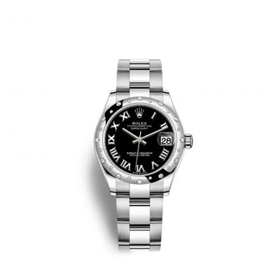 Remontoir à montres pour montre Rolex Datejust 31 Datejust 31 Stainless Steel Domed Diamond / Oyster / Noire - Roman