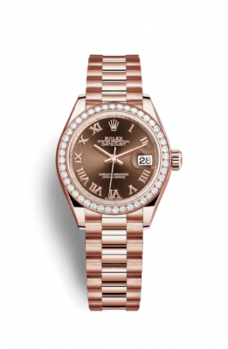 Remontoir à montres pour montre Rolex Lady-Datejust Lady-Datejust 28 Everose Diamond / President / Chocolate Roman