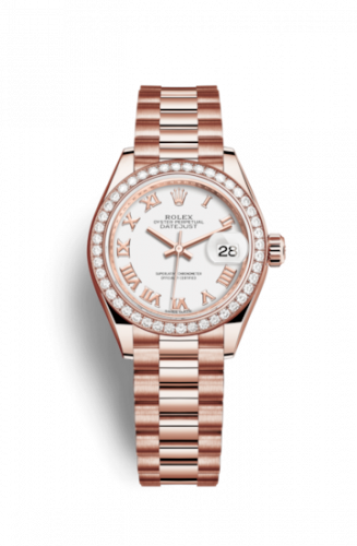 Remontoir à montres pour montre Rolex Lady-Datejust Lady-Datejust 28 Everose Diamond / President / Blanc Roman