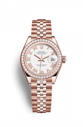 Remontoir à montres pour montre Rolex Lady-Datejust Lady-Datejust 28 Everose Diamond / Jubilee / Blanc Roman