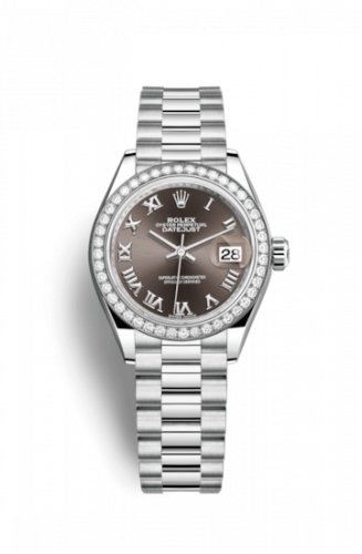 Remontoir à montres pour montre Rolex Lady-Datejust Lady-Datejust 28 Platinum Diamond / President / Dark Gris Roman