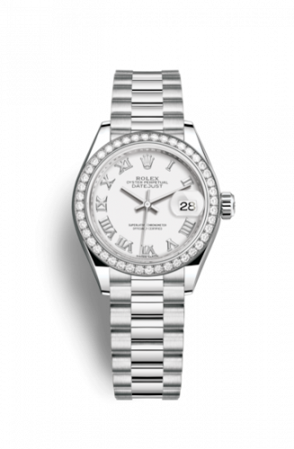 Remontoir à montres pour montre Rolex Lady-Datejust Lady-Datejust 28 Platinum Diamond / President / Blanc Roman