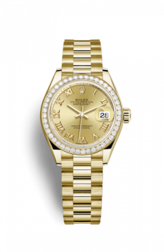 Remontoir à montres pour montre Rolex Lady-Datejust Lady-Datejust 28 Yellow Or Diamond / President / Champagne Roman