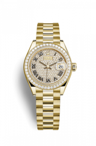 Remontoir à montres pour montre Rolex Lady-Datejust Lady-Datejust 28 Yellow Or Diamond / President / Paved Roman