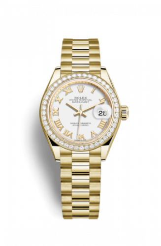 Remontoir à montres pour montre Rolex Lady-Datejust Lady-Datejust 28 Yellow Or Diamond / President / Blanc Roman