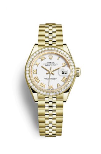 Remontoir à montres pour montre Rolex Lady-Datejust Lady-Datejust 28 Yellow Or Diamond / President / Blanc Roman