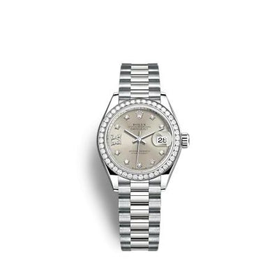 Remontoir à montres pour montre Rolex Lady-Datejust Lady-Datejust 28 Or Blanc - Diamond / President / Argent - Diamond