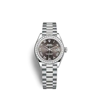 Remontoir à montres pour montre Rolex Lady-Datejust Lady-Datejust 28 Or Blanc - Diamond / President / Gris - Roman