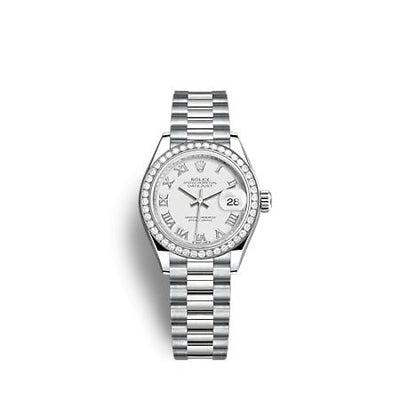 Remontoir à montres pour montre Rolex Lady-Datejust Lady-Datejust 28 Or Blanc - Diamond / President / Blanc - Roman
