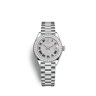 Remontoir à montres pour montre Rolex Lady-Datejust Lady-Datejust 28 Or Blanc - Diamond / President / Paved - Roman