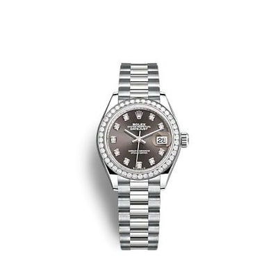 Remontoir à montres pour montre Rolex Lady-Datejust Lady-Datejust 28 Or Blanc - Diamond / President / Gris - Diamond